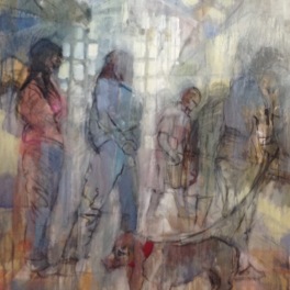 stallholders biding their time: mixed media, oil and charcoal on canvas 80x100