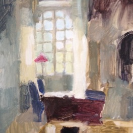 the pink lampshade: oil on paper mounted on board 24x30