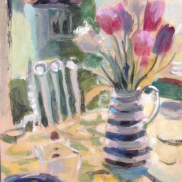 Tulips: oil on paper mounted on board 24x30